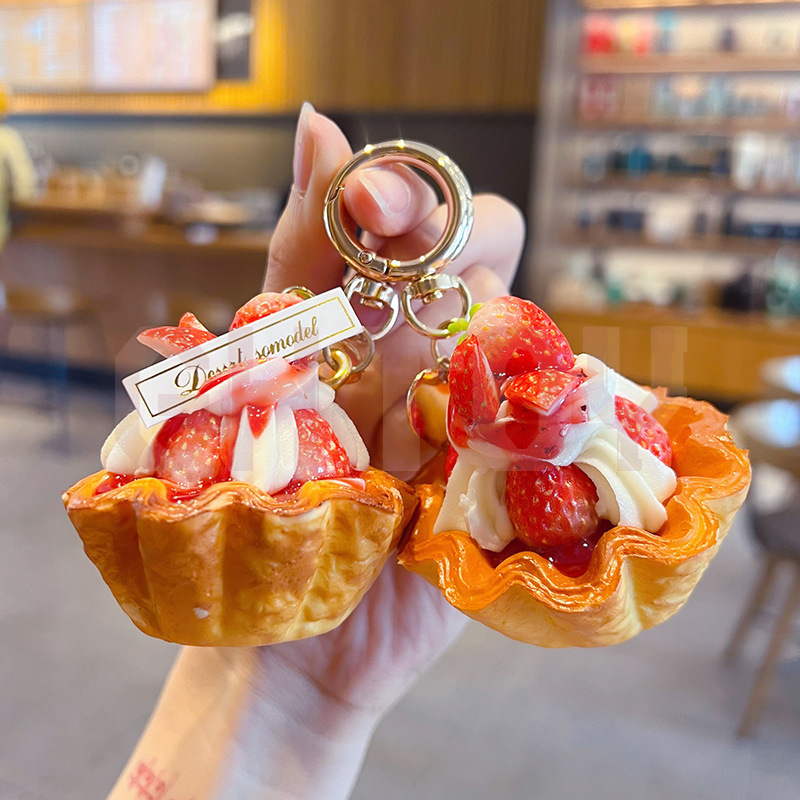 Carabiner Keychain - Creative PU Strawberry Egg Tart Keychain